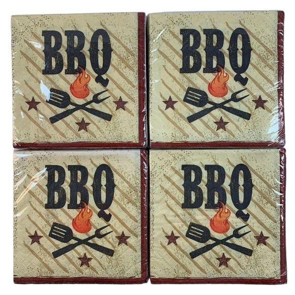 BBQ Beverage Paper Napkins 4 7/8 Inches 2 Ply Lot of Four 18 Ct Pkgs USA - Picture 1 of 7